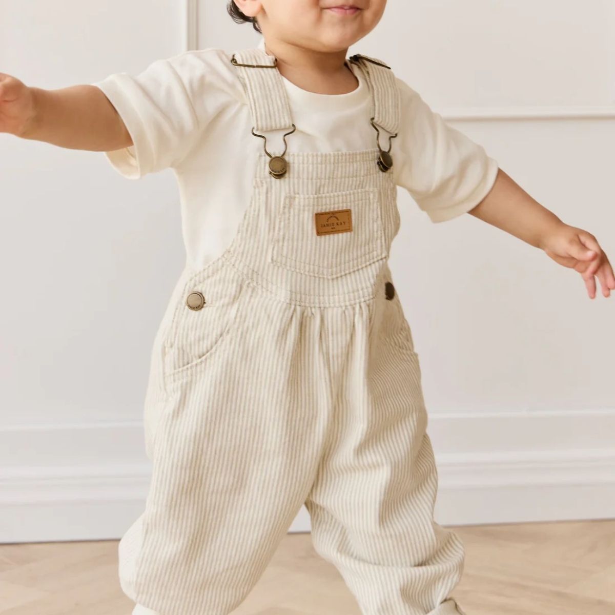 Jamie Kay Cecil Overall - Fine Vertical Stripe Sandy Brown/Cloud